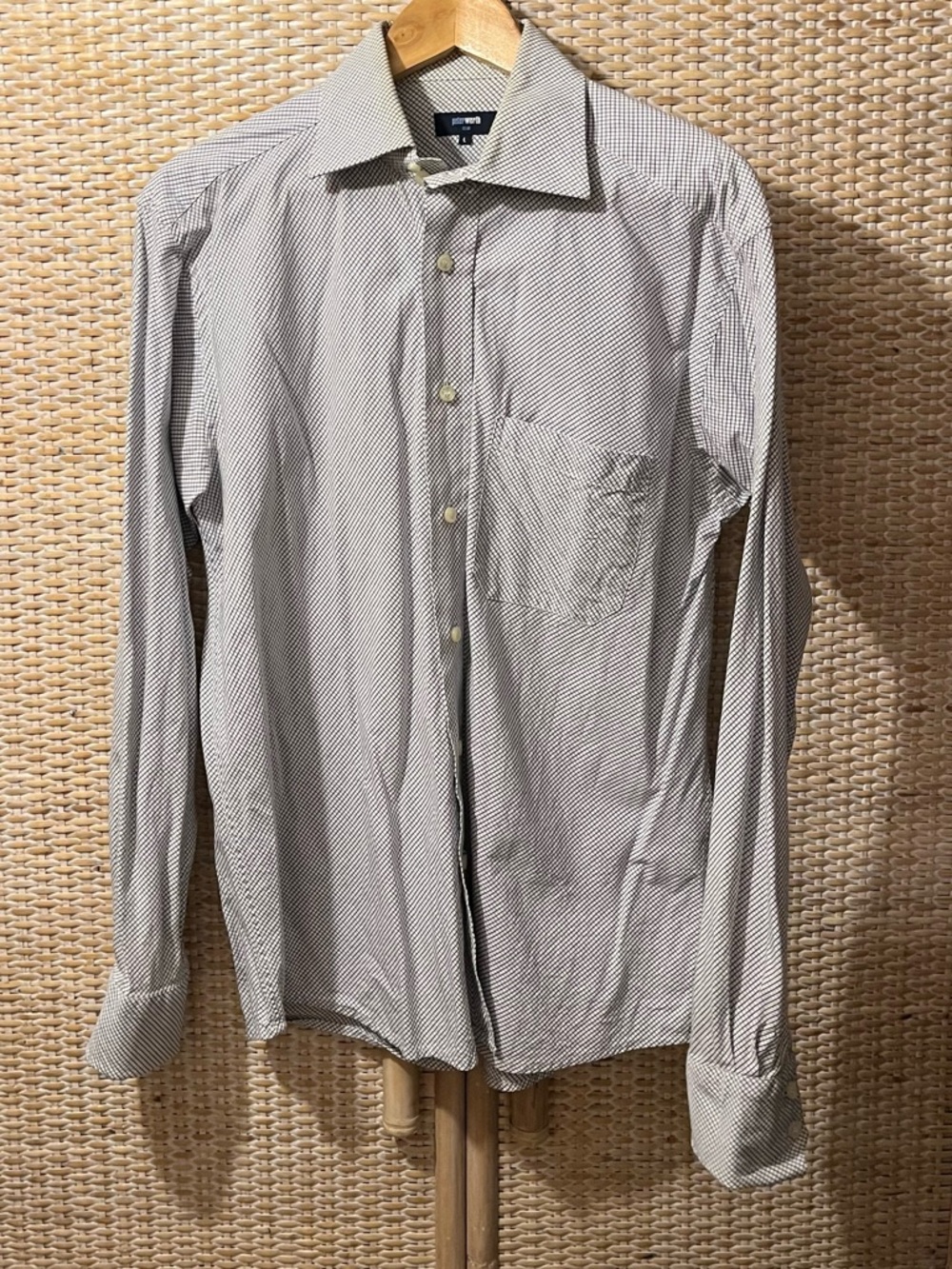 French Cuff Men's White Check Dress Shirt